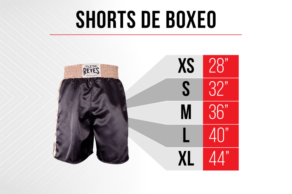 Size Chart Boxing Trunks - XS 28 inch - S 32 inch - M 36 inch - L 40 inch - XL 44 inch
