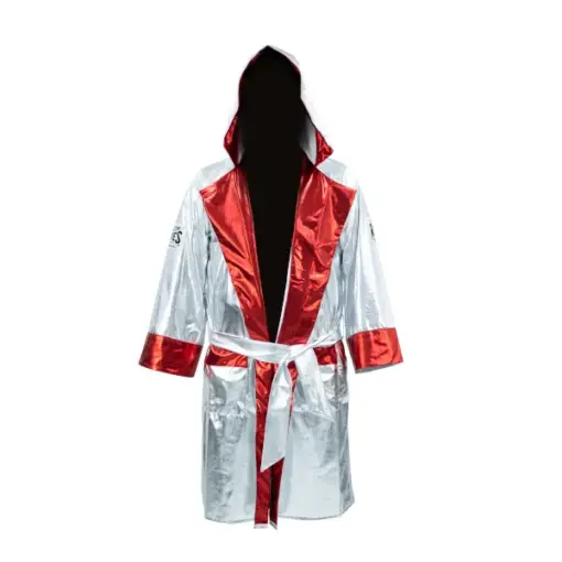 Cleto Reyes Boxing Metallic Robe With Hood Silver & Red